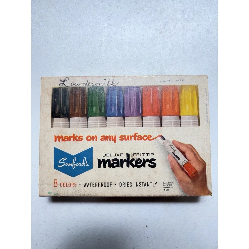 Vintage Sanford's Deluxe Felt Tip Markers Complete 8 Color Set w/ Box SMELLY